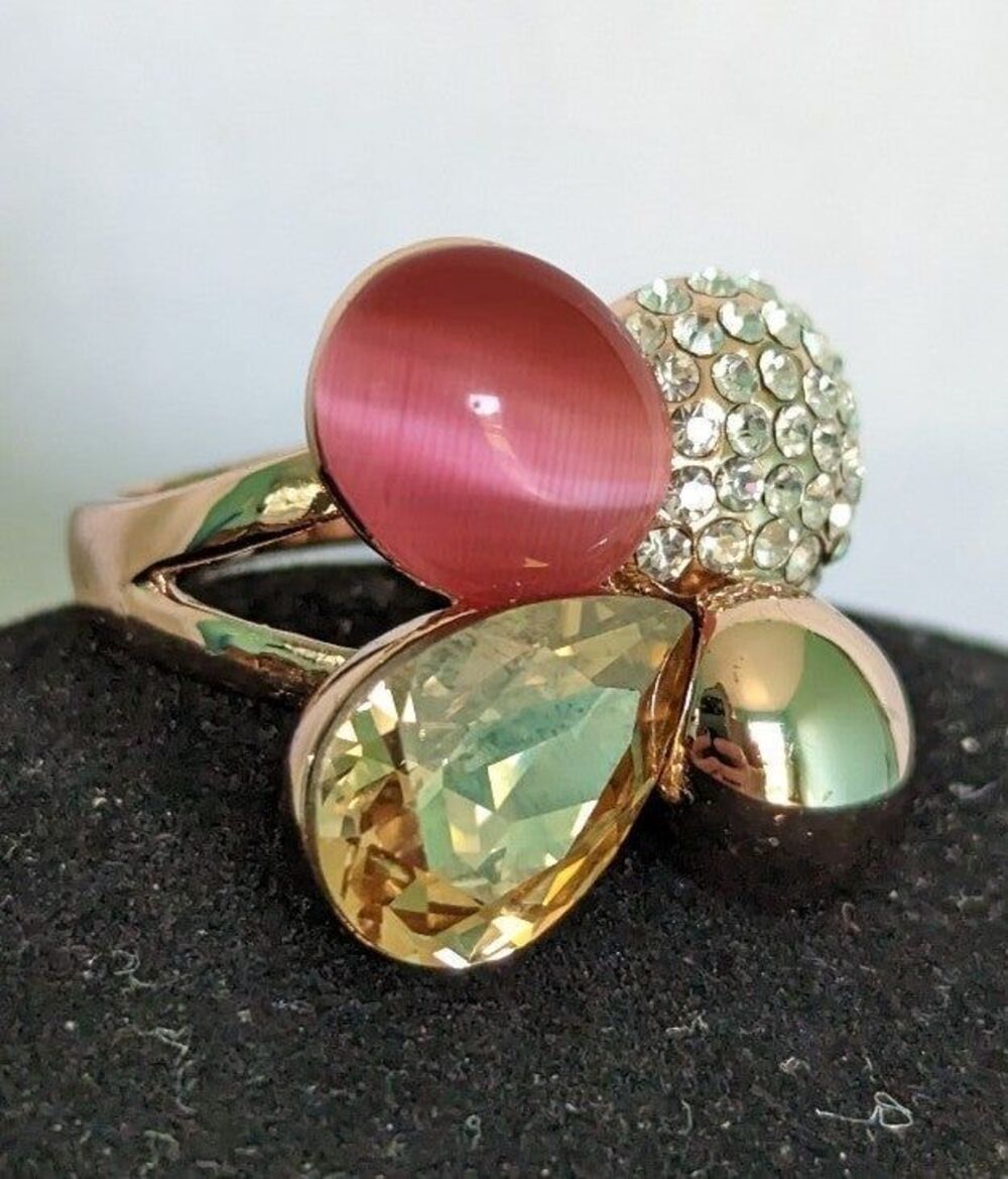 Rose Gold Pink Faceted Rhinestone Statement Size 7